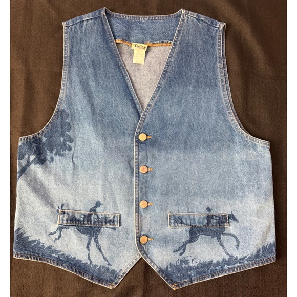 Vivaldi Jeanswear Jackets & Blazers - Vintage Vivaldi Jeanswear Denim Vest Women Large Fox Hunt Equestrian Light Wash